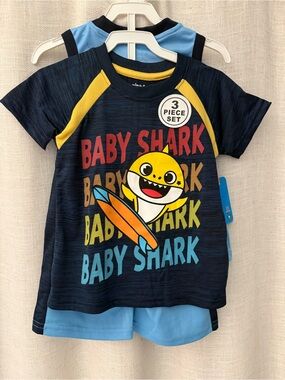 Baby Shark Navy & Yellow Tee Set with Light Blue Shorts size 4